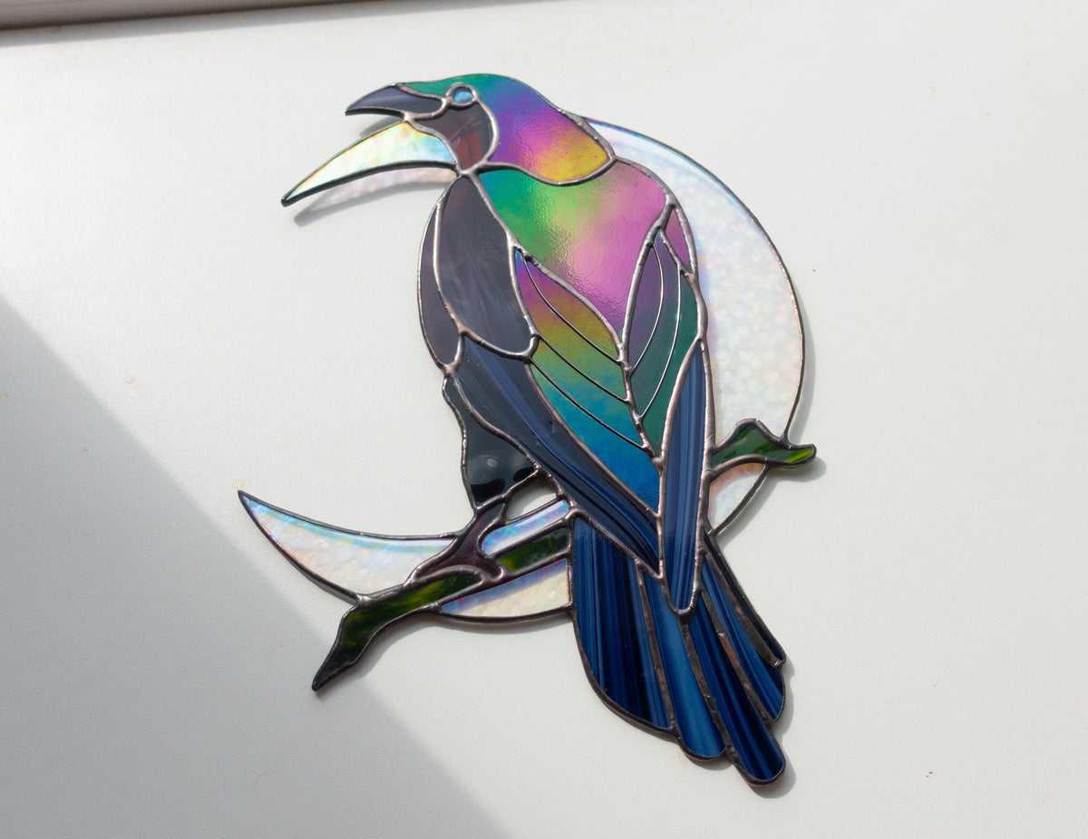 Crow Raven and the Moon — Stained Glass Pattern (SVG, PSD)