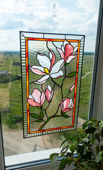 Digital pattern PSD magnolia Stained glass Window panel
