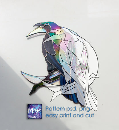 Crow Raven and the Moon — Stained Glass Pattern (SVG, PSD)