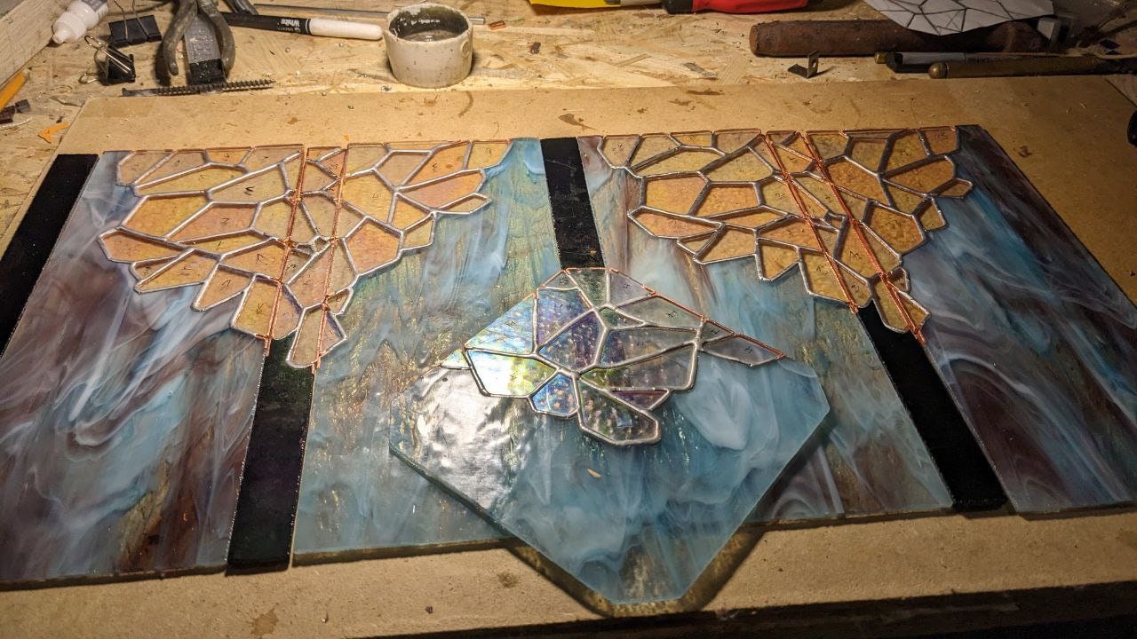 Geometric Stained Glass Lamp — Handmade Octagon Art Deco Light, Custom Table or Wall Lamp