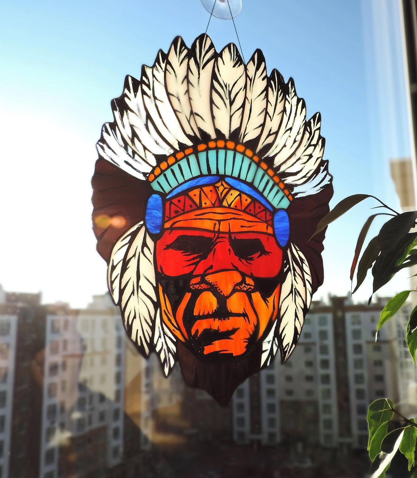 Stained Glass Indian Chief Suncatcher Pattern (Digital Download)