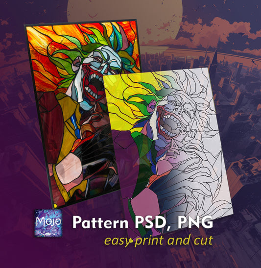 Creepy Clown Stained Glass Pattern — Dark Comic Villain DIY Suncatcher Template, svg psd Download