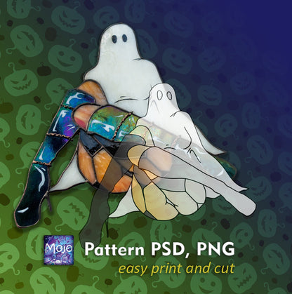 Ghost Girl Stained Glass Pattern — Halloween DIY Suncatcher, SVG PSD for Cricut Silhouette