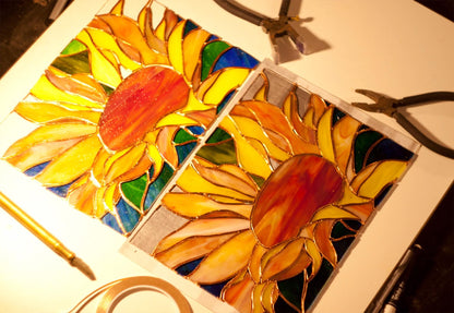 Sunflower Stained Glass Pattern — Floral DIY Suncatcher Window Panel Template, svg psd Download