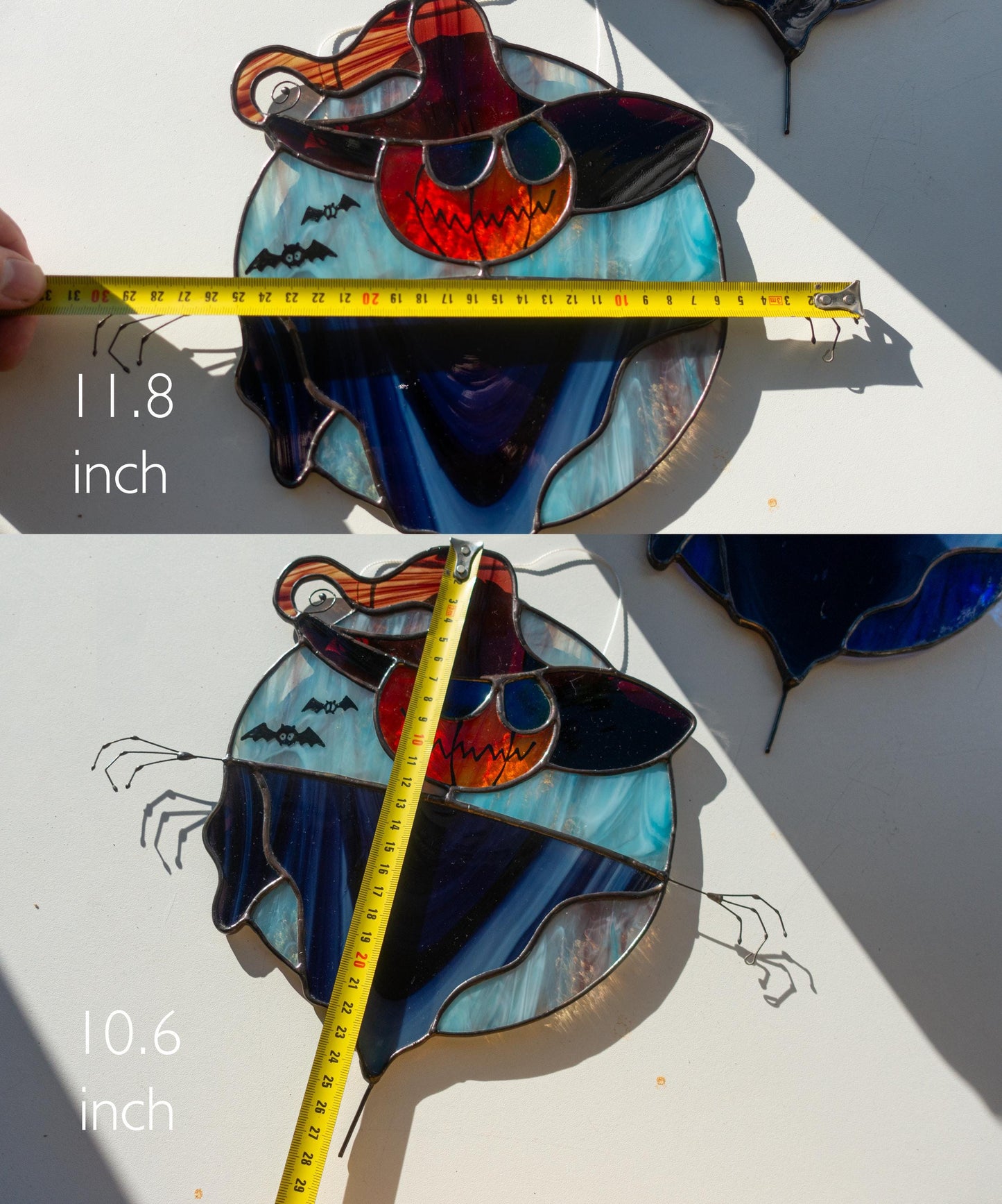 Halloween Scarecrow Stained Glass Suncatcher — Pumpkin Head Moon Window Art, Spooky Horror Gift