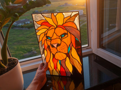 Abstract Lion Stained Glass Pattern — Window Panel DIY Suncatcher Template, svg psd Download