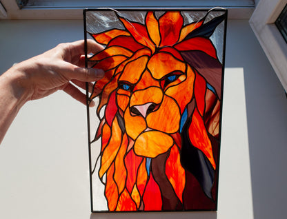 Abstract Lion Stained Glass Pattern — Window Panel DIY Suncatcher Template, svg psd Download
