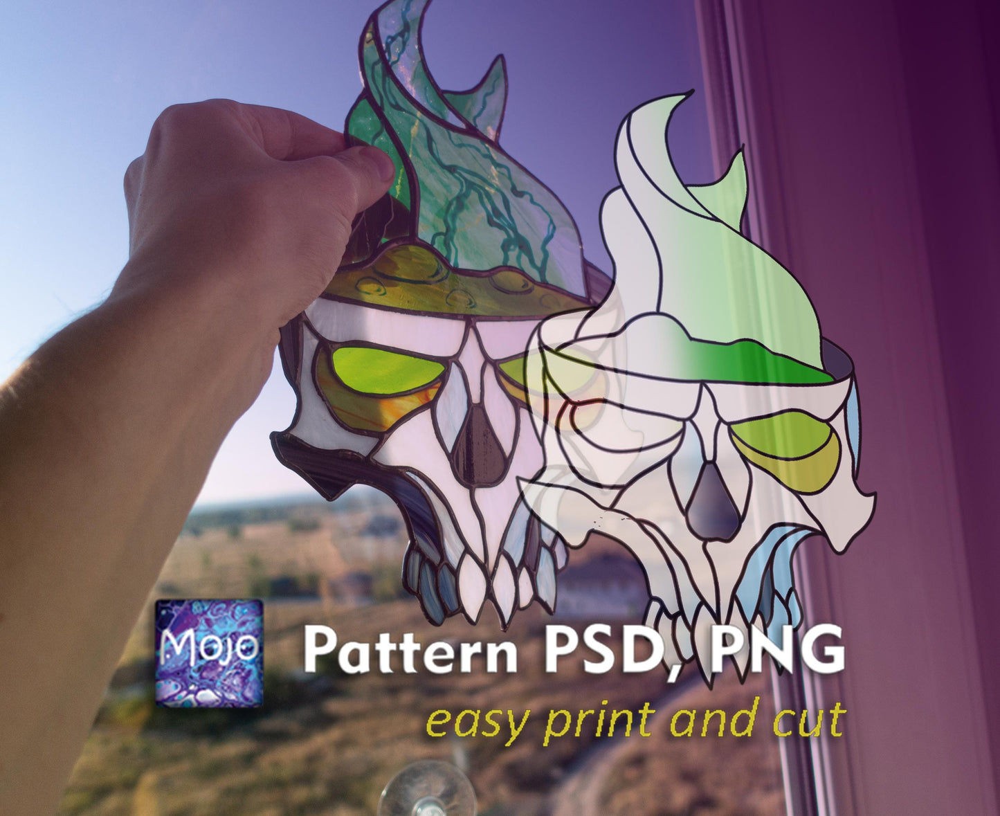 Halloween Poison Skull Stained Glass Pattern — Spooky Gothic DIY Suncatcher Template, svg psd Download