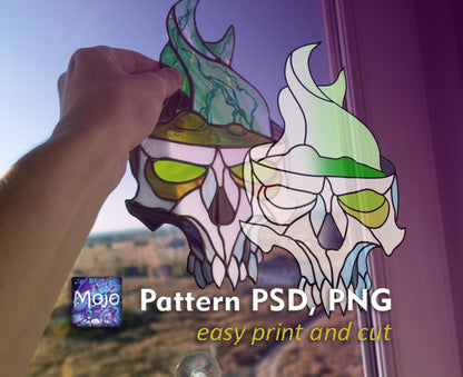 Halloween Poison Skull Stained Glass Pattern — Spooky Gothic DIY Suncatcher Template, svg psd Download
