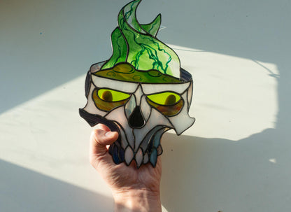 Halloween Poison Skull Stained Glass Pattern — Spooky Gothic DIY Suncatcher Template, svg psd Download