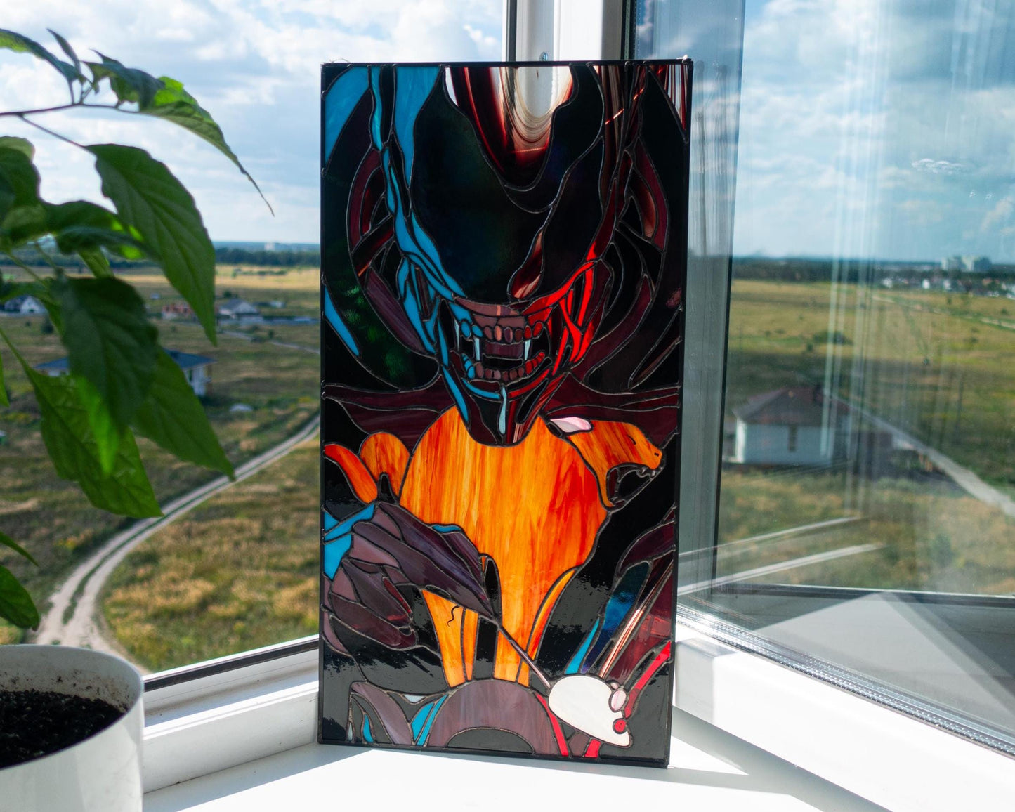 Monster & Cat Stained Glass Window Pattern (PSD Digital Download)