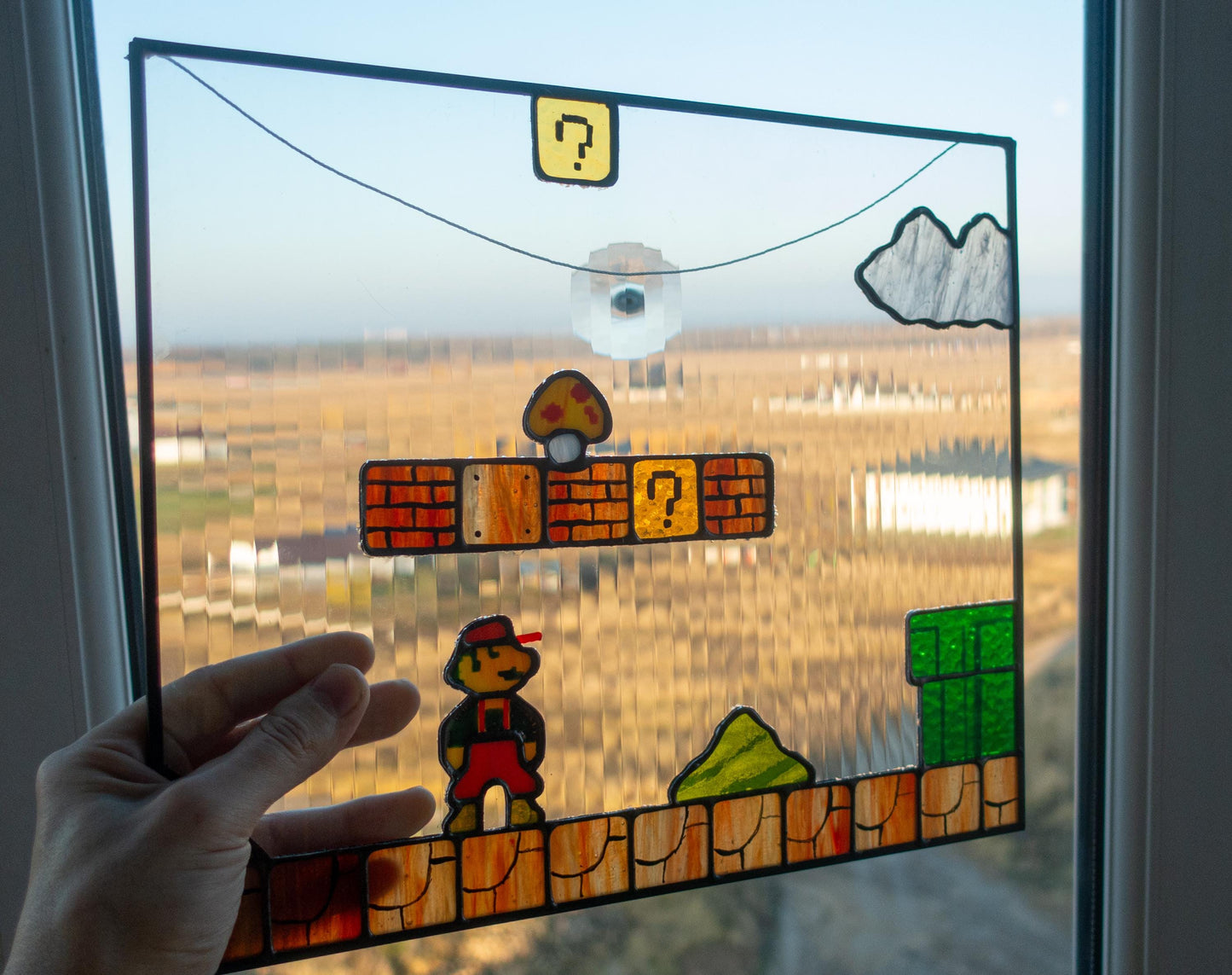 8-Bit Pixel Plumber Stained Glass Pattern — Retro Game Hero DIY Template, svg psd Download