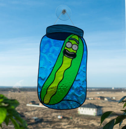 Pickle in a Jar Stained Glass Suncatcher — Funny Food Window Art, Pickle Lover Gift, Kitchen