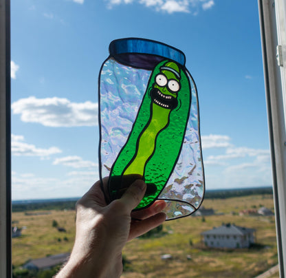 Pickle in a Jar Stained Glass Suncatcher — Funny Food Window Art, Pickle Lover Gift, Kitchen