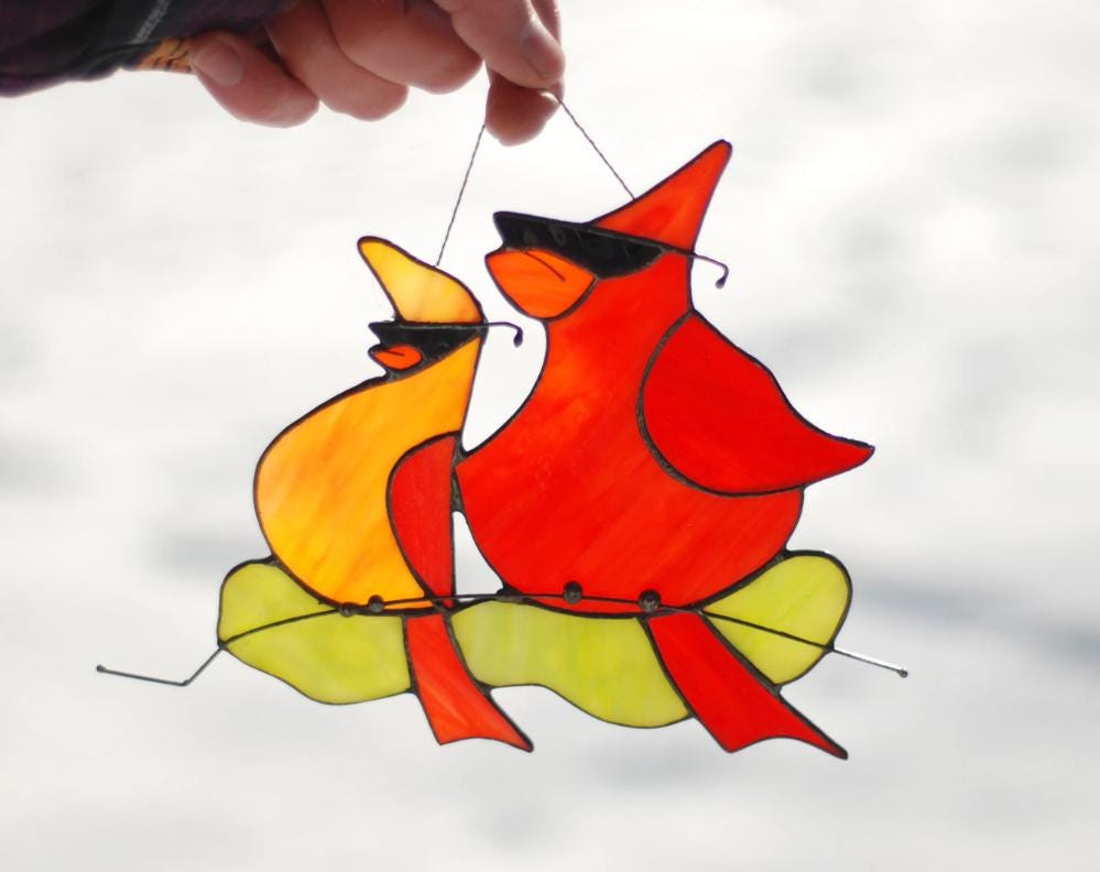 Cardinal Bird Stained Glass Pattern — Red Bird DIY Suncatcher Template, svg psd Download