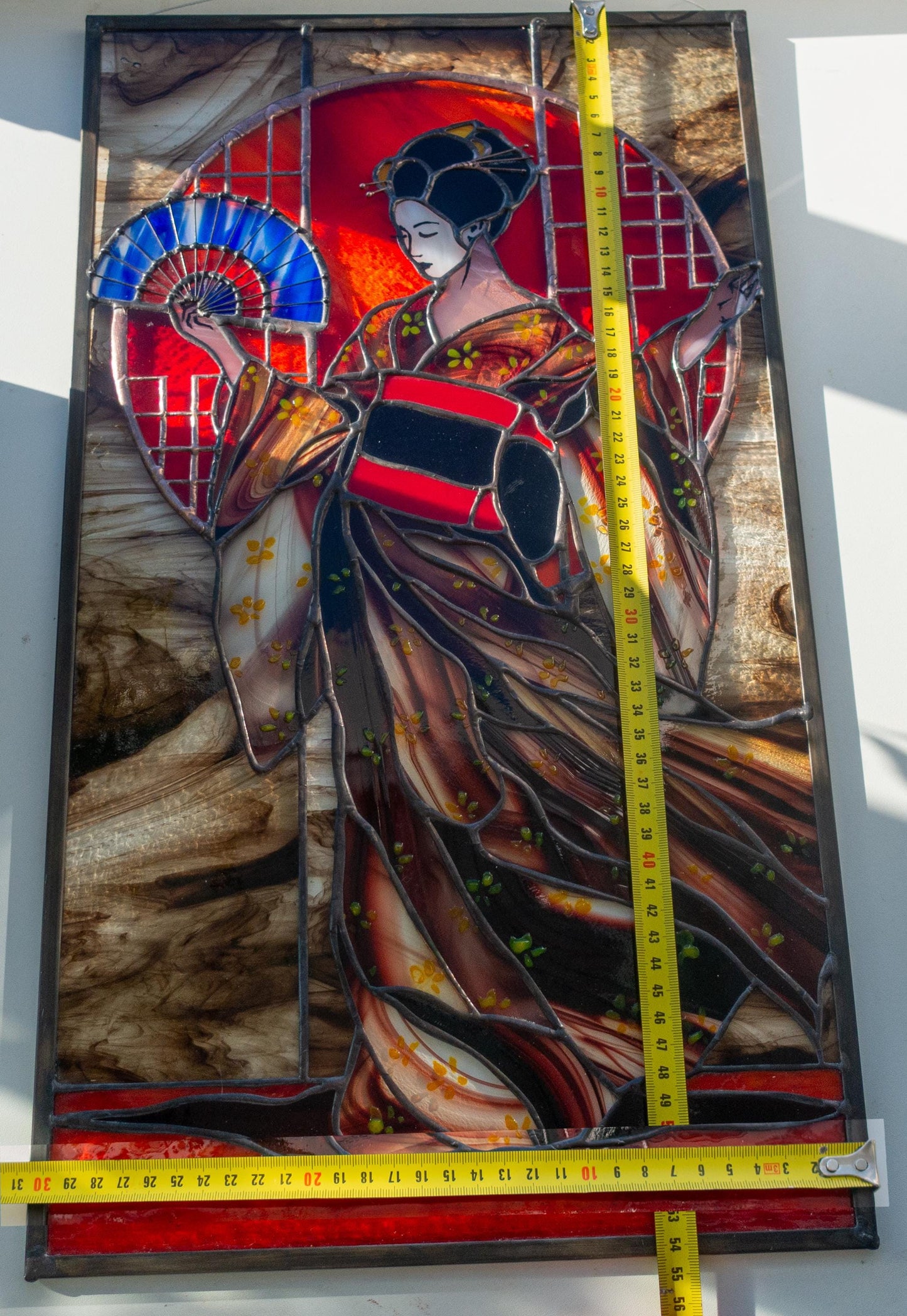 Stained Glass Panel — Geisha Japanese Kimono Wall Art, Oriental Window Hanging, Luxury Asian Gift