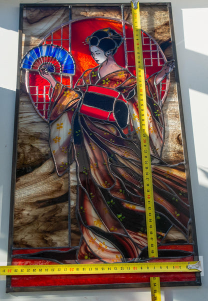 Stained Glass Panel — Geisha Japanese Kimono Wall Art, Oriental Window Hanging, Luxury Asian Gift