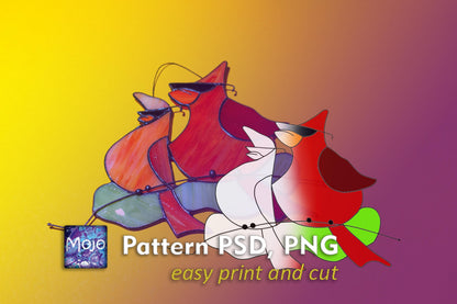 Cardinal Bird Stained Glass Pattern — Red Bird DIY Suncatcher Template, svg psd Download