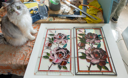 Digital pattern PSD Peony Stained glass Window panel