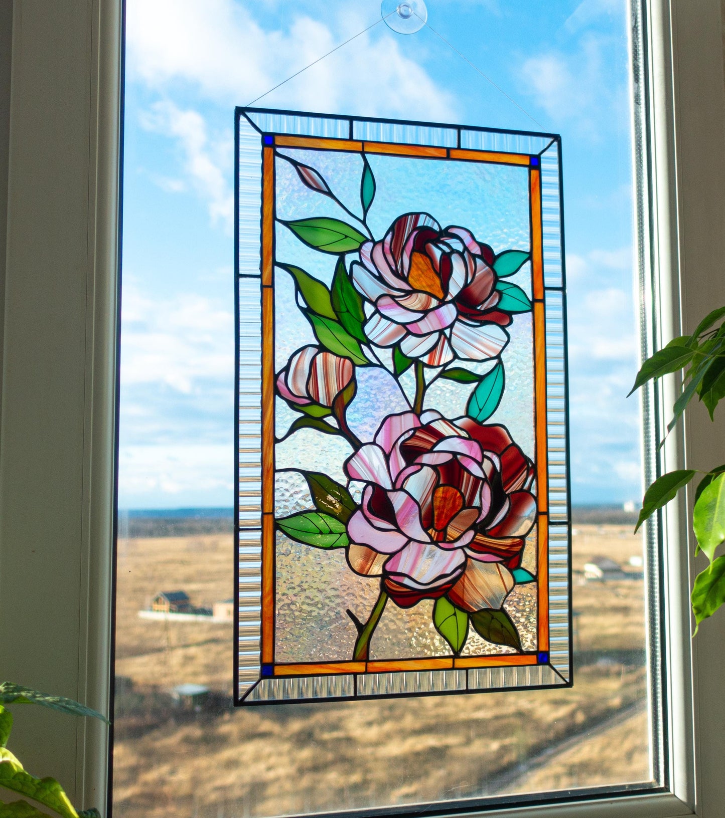 Digital pattern PSD Peony Stained glass Window panel