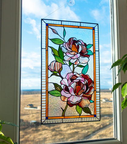 Digital pattern PSD Peony Stained glass Window panel