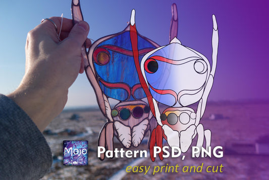 Peacock Spider Stained Glass Pattern — Jumping Spider DIY Suncatcher Template, svg psd Download
