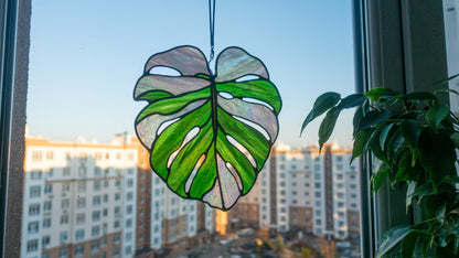 Monstera Leaf Stained Glass Pattern — Tropical Plant DIY Suncatcher Template, svg psd Download