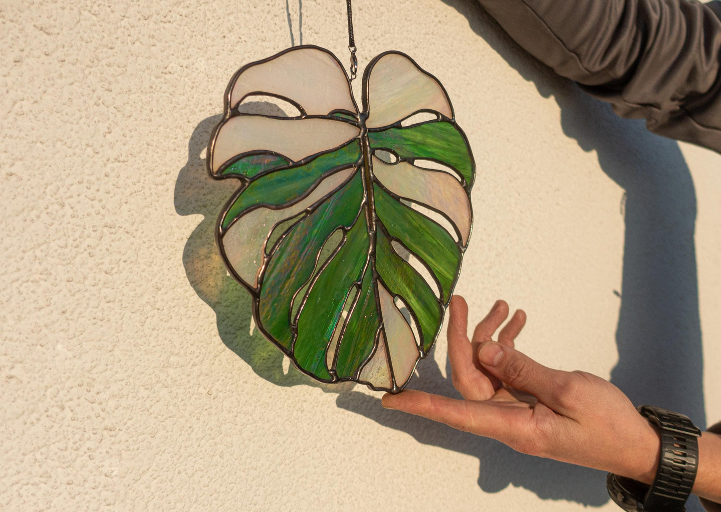 Monstera Leaf Stained Glass Suncatcher — Iridescent Plant Window Art, Plant Lover Gift Her