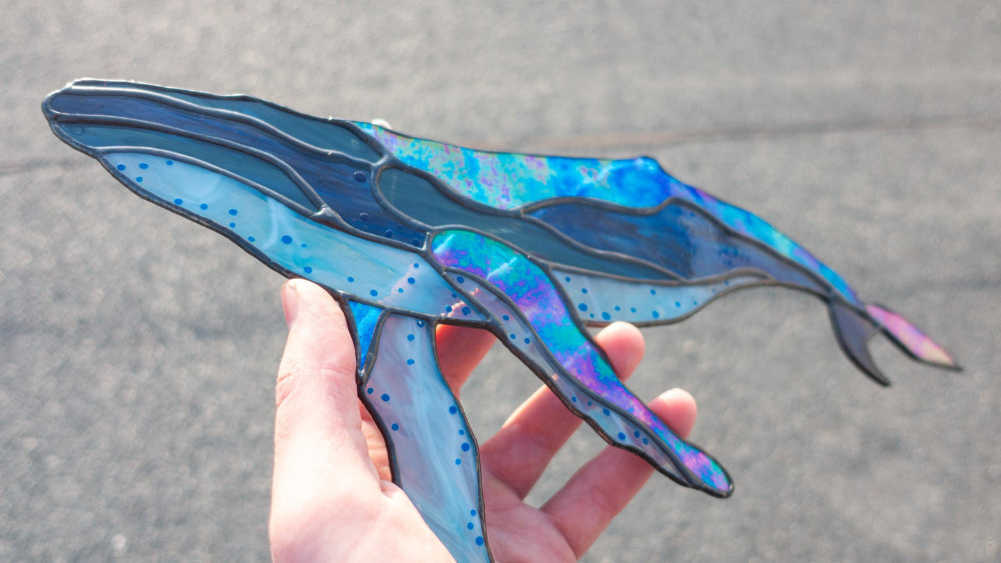 Humpback Whale Stained Glass Pattern — Ocean Wildlife DIY Suncatcher Template, svg psd Download