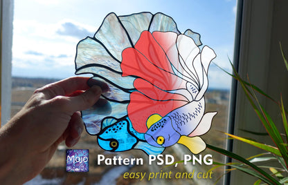 Betta Fish Stained Glass Pattern — Siamese Fighting Fish DIY Suncatcher Template, svg psd Download