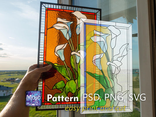 Calla Lily Stained Glass Pattern — Elegant Floral DIY Suncatcher Template, svg psd Download
