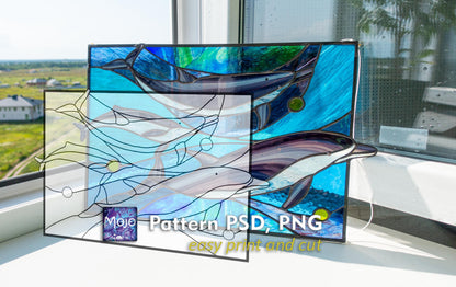 Dolphin Family Stained Glass Window Panel Pattern (PSD Digital Download)