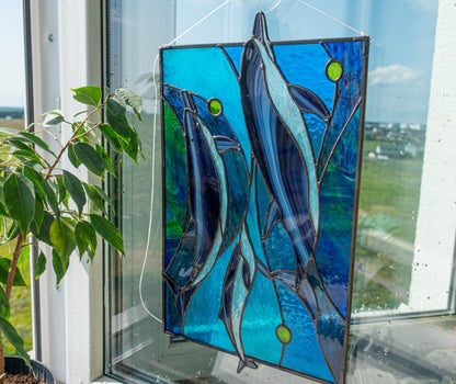 Dolphin Family Stained Glass Window Panel Pattern (PSD Digital Download)