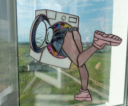 Stuck in Washing Machine Stained Glass Pattern — Meme DIY Suncatcher Template, svg psd Download