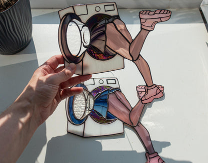 Stuck in Washing Machine Stained Glass Pattern — Meme DIY Suncatcher Template, svg psd Download