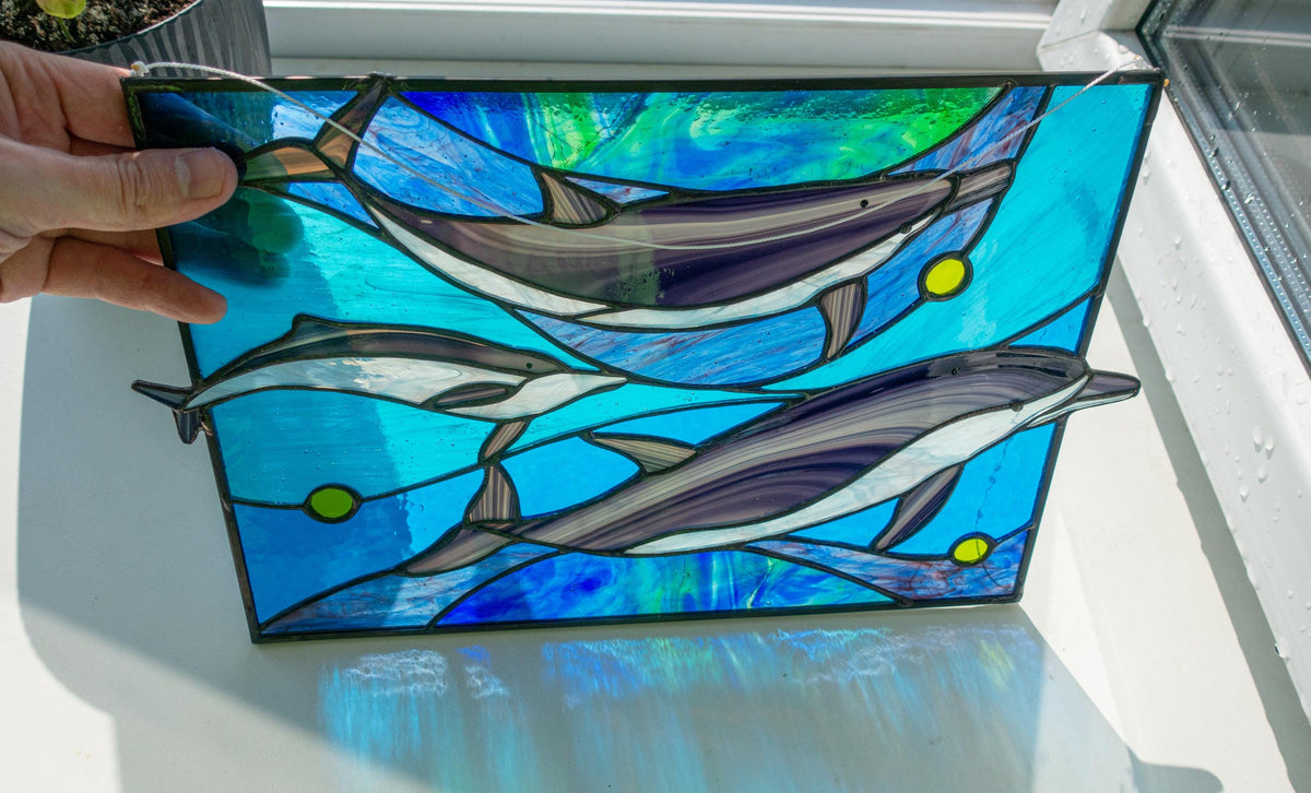 Dolphin Family Stained Glass Window Panel Pattern (PSD Digital Download)