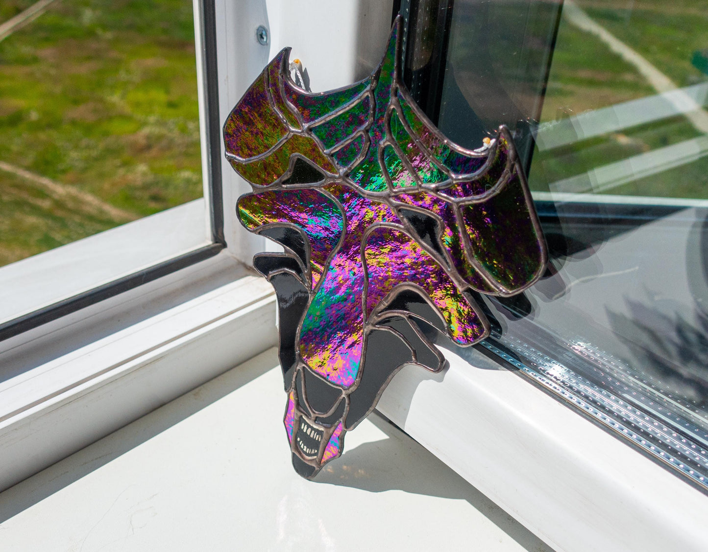 Dark Monster Queen Stained Glass Suncatcher — Iridescent Horror Window Art, Sci-Fi Gift