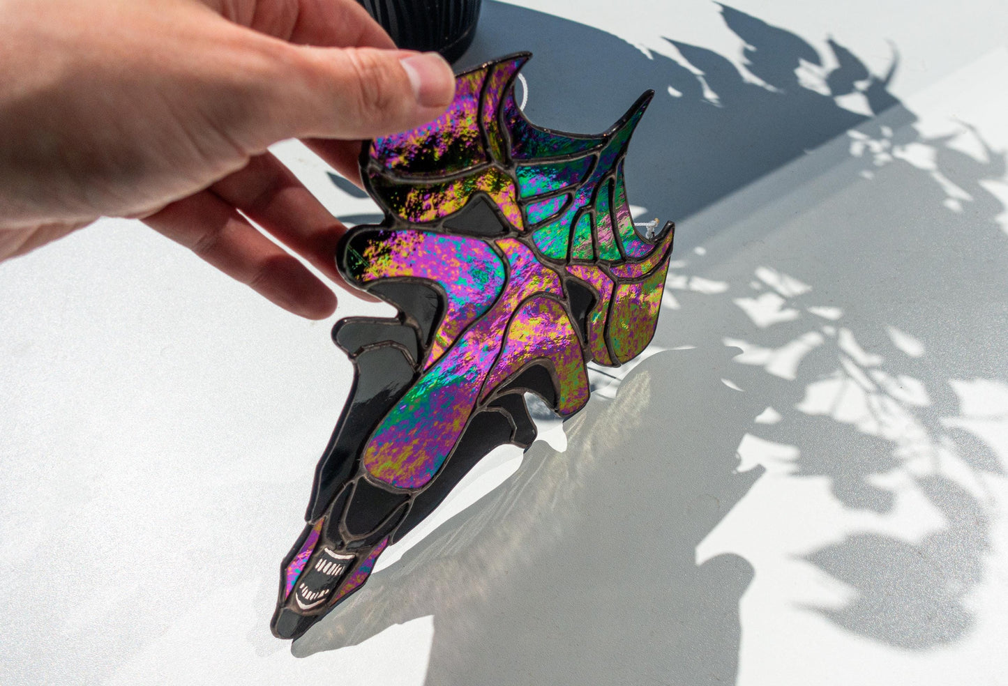 Dark Monster Queen Stained Glass Suncatcher — Iridescent Horror Window Art, Sci-Fi Gift