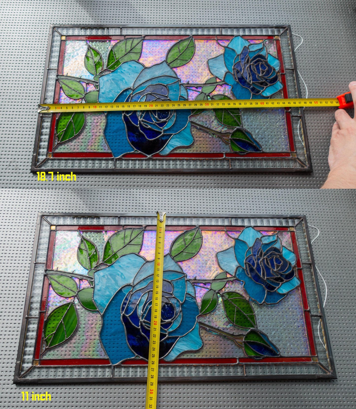 Blue Moon Rose Stained Glass Window Panel | Handmade Floral Suncatcher | Home Decor from Ukraine
