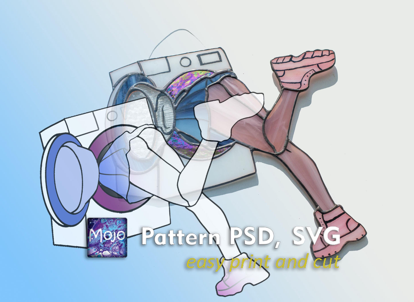 Stuck in Washing Machine Stained Glass Pattern — Meme DIY Suncatcher Template, svg psd Download