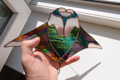 Manta Ray Stained Glass Suncatcher — Ocean Window Hanging, Marine Life Gift, Coastal Decor