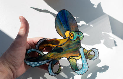 Mystical Octopus Stained Glass Suncatcher — Kraken Window Hanging, Ocean Dark Art Gift