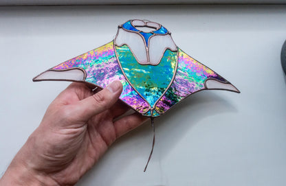 Manta Ray Stained Glass Suncatcher — Ocean Window Hanging, Marine Life Gift, Coastal Decor