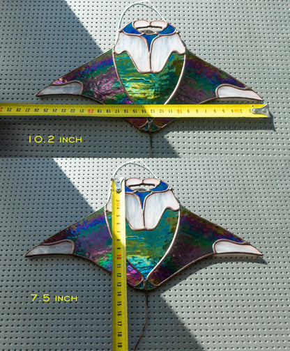 Manta Ray Stained Glass Suncatcher — Ocean Window Hanging, Marine Life Gift, Coastal Decor
