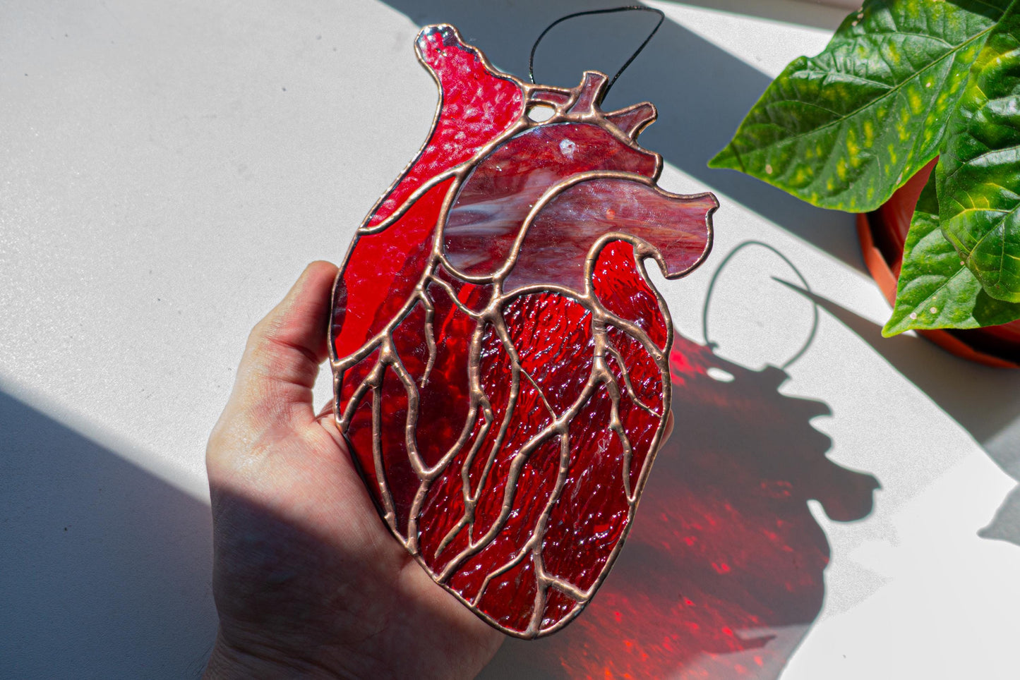 Anatomical Heart Stained Glass Suncatcher — Medical Student Gift, Gothic Valentine Window Art