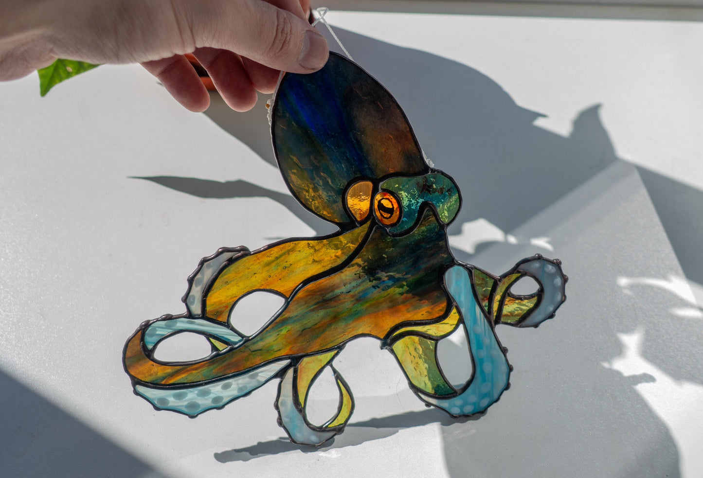 Mystical Octopus Stained Glass Suncatcher — Kraken Window Hanging, Ocean Dark Art Gift
