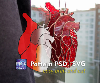 Anatomical Heart Stained Glass Pattern — Medical Science DIY Suncatcher Template, svg psd Download