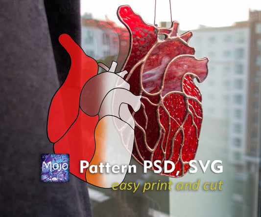 Anatomical Heart Stained Glass Pattern — Medical Science DIY Suncatcher Template, svg psd Download