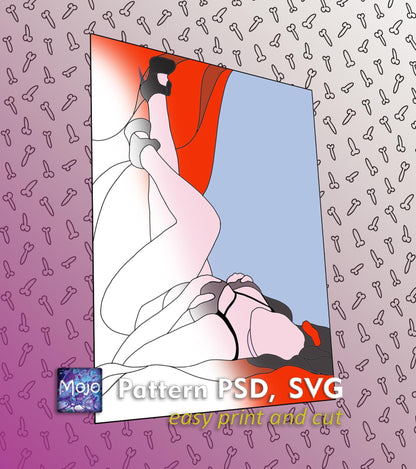 Retro Pin-Up Stained Glass Pattern — Vintage Feminine Figure DIY Panel Template, svg psd Download