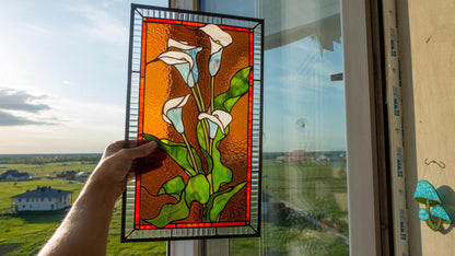 Calla Lily Stained Glass Panel — Elegant Floral Window Art, Wedding Flower Gift for Her